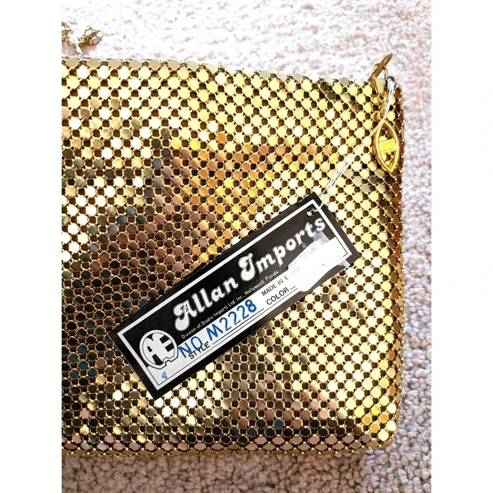 Vintage NWT Allan Edward Gold Mesh Evening Clutch Shoulder Crossbody Bag